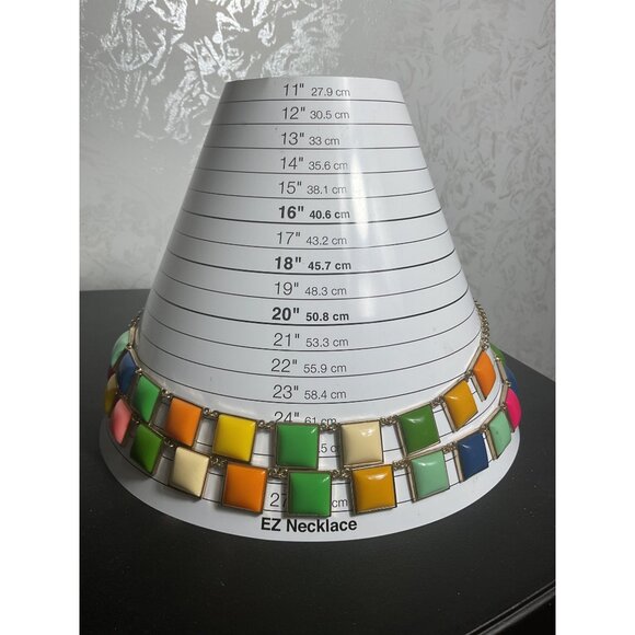 Tutti Frutti Storm Colorful Geometric Necklace With Gold Chain & Square Tiles - Picture 2 of 5